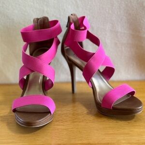 Hot Pink, Sexy, Strappy Heels with Back Zipper